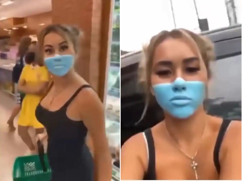 चेहरे पर मास्क की पेंटिंग बनाकर सुपर मार्केट में घूमती रही महिला, फिर यह हुआ