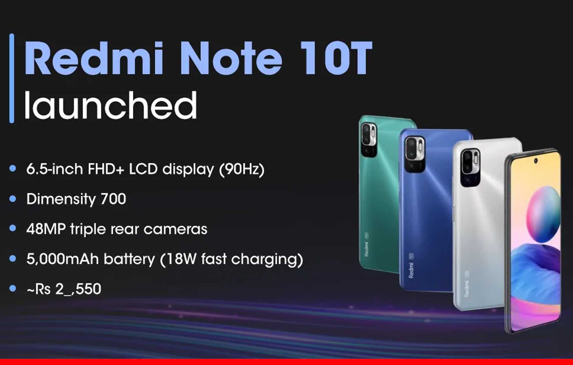 5,000mAh की बैटरी के साथ लॉन्च हुआ Redmi Note 10T स्मार्टफोन