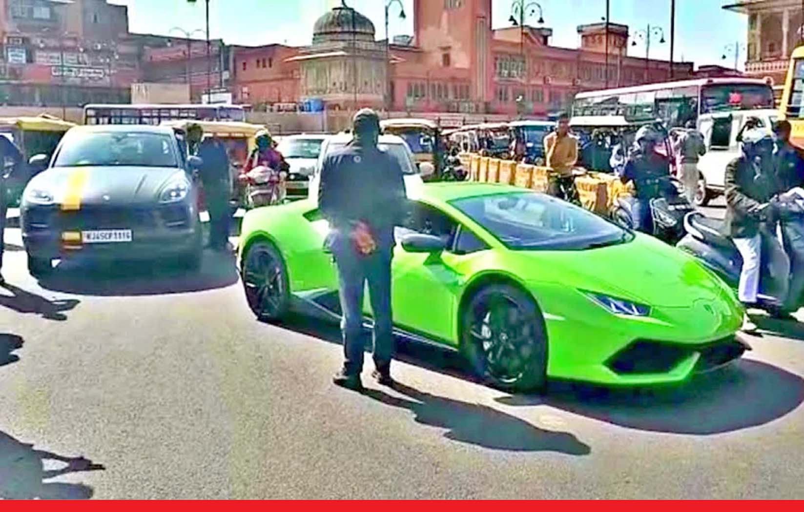 जयपुर में बिना नंबर की 5 करोड़ की कार चला रहा था नेशनल शूटर का बेटा, लगा 5000 का जुर्माना