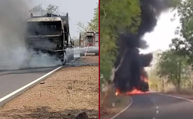 एमपी: विद्युत केबल से लोड ट्रक में लगी भीषण आग, दमोह से जबलपुर आ रहा वाहन..!