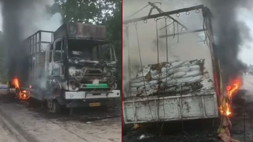 MP: मैदा से लोड ट्रक में लगी आग, सतना से जबलपुर आ रहा था