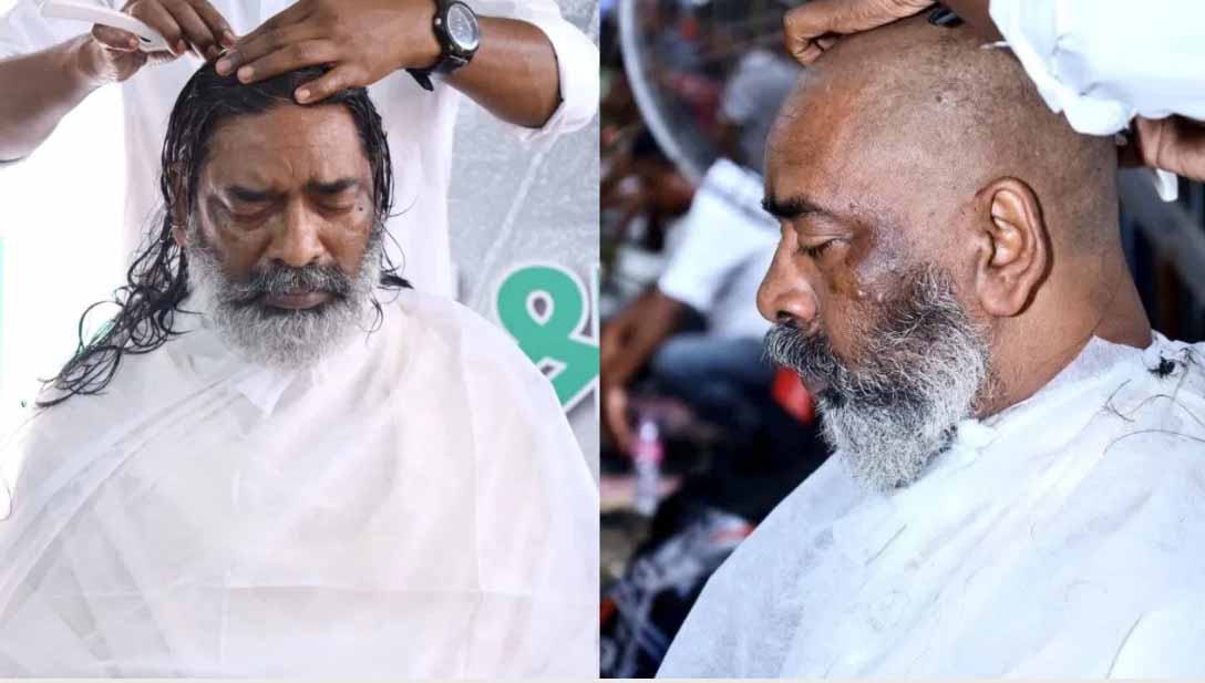 झारखंड : बड़े बाल और दाढ़ी का किया, त्याग पिता शीबू सोरेन के दशकर्म में सीएम हेमंत सोरेन ने निभाया पुत्र धर्म