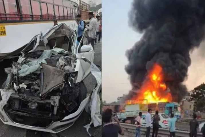 महाराष्ट्र : पुणे में भीषण हादसा, दो कंटेनर ट्रकों के बीच कार के कुचल जाने से 8 लोगों की मौत