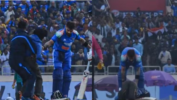 कोहली के शतक के बाद फैन ने तोड़ा सुरक्षा घेरा, मैदान में घुसकर छुए विराट के पैर!