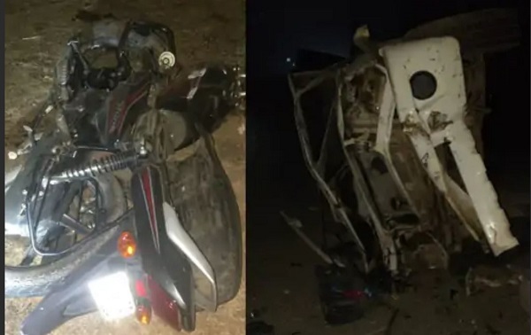 बाइक सवारों को टक्कर मारकर पलटी बुलेरो, तीन श्रमिकों की मौत