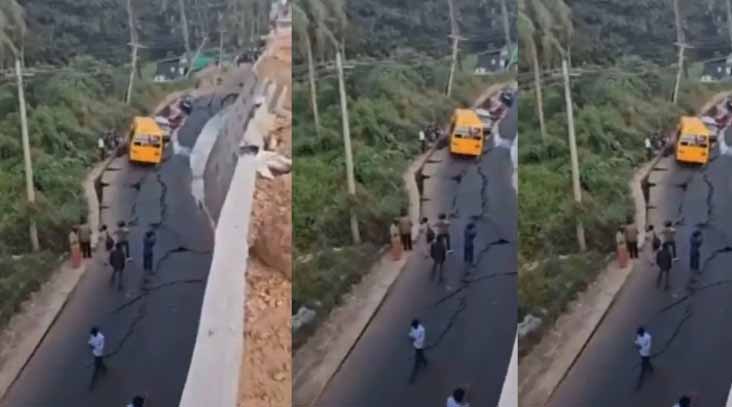 केरल में फिर धंसा नेशनल हाईवे, अचानक चलती गाडिय़ां हो गई आउट ऑफ कंट्रोल