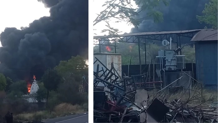 इंदौर: प्लास्टिक दाना फैक्ट्री में लगी भीषण आग, आसमान में छाया धुएं का काला गुबार, करोड़ों का नुकसान