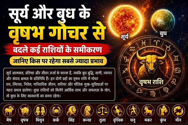 सूर्य और बुध के वृषभ गोचर से बदले कई राशियों के समीकरण, जानिए किस पर रहेगा सबसे ज्यादा प्रभाव