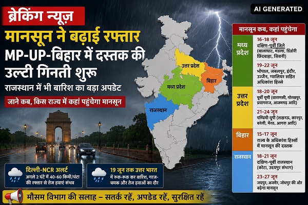 मानसून ने पकड़ी रफ्तार, मध्य प्रदेश-उत्तर प्रदेश-बिहार में जल्द दस्तक, राजस्थान में भी बारिश का बड़ा अपडेट