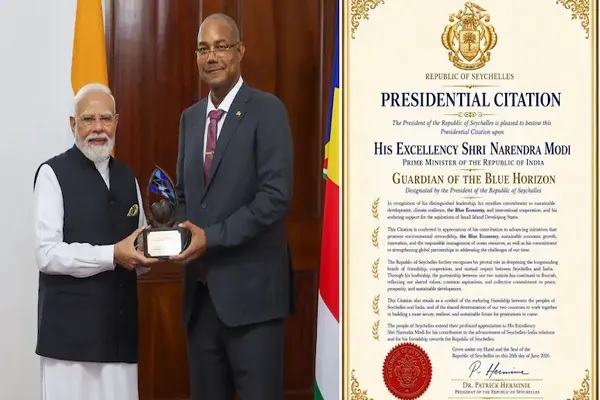 विदेश में फिर बढ़ा भारत का मान, सेशेल्स ने पीएम मोदी को गार्जियन ऑफ द ब्लू हॉरिजन सम्मान से किया नवाजा