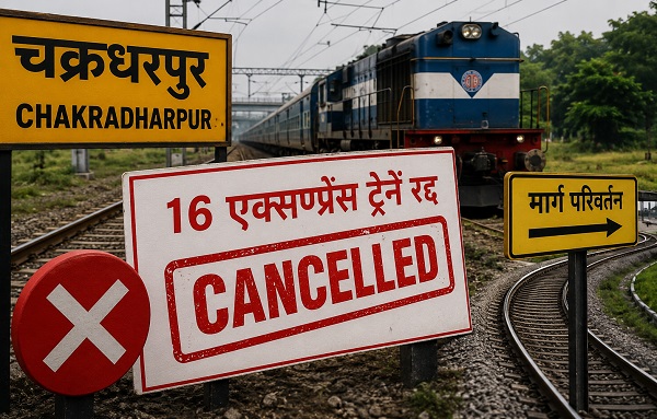 चक्रधरपुर रेल मंडल में ट्रैक मरम्मत का असर जुलाई से नवंबर तक 16 एक्सप्रेस ट्रेनें रद्द कई ट्रेनों का मार्ग बदला