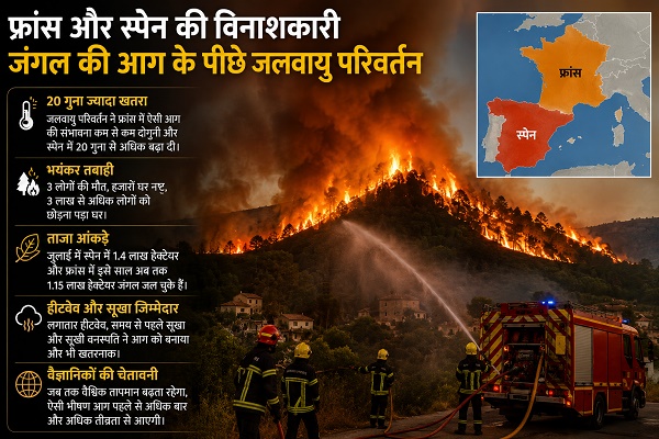 जलवायु परिवर्तन ने फ्रांस और स्पेन को झोंका आग की विभीषिका में वैज्ञानिकों ने दी वैश्विक चेतावनी