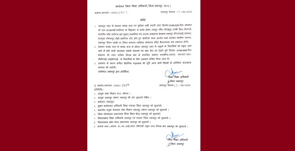 जबलपुर: संस्कार कांवड़ यात्रा के कारण सोमवार को शहर के स्कूल रहेंगे बंद, कलेक्टर ने जारी किया आदेश