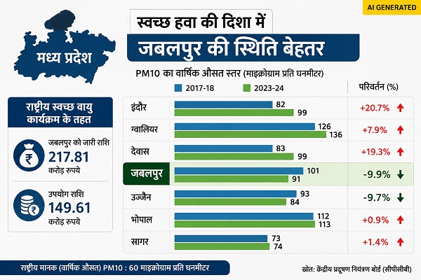 जबलपुर ने करोड़ों की स्वच्छ हवा योजना को बनाया असरदार, पीएम10 में करीब 10 प्रतिशत कमी