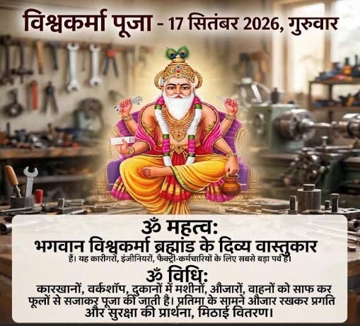 आज का दिन- 17 सितंबर 2026, ब्रह्माण्ड के वास्तुकार विश्वकर्मा की पूजा का अवसर!