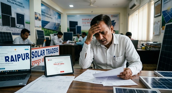सोलर पैनल-इनवर्टर डिलीवरी के नाम पर रायपुर के व्यापारी से 22.49 लाख रुपये की ठगी