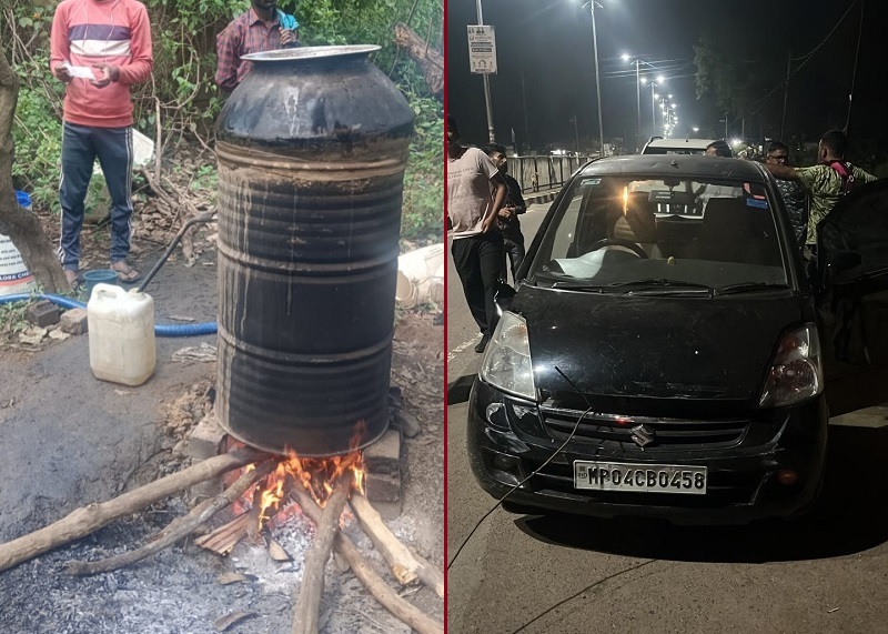 जबलपुर में अवैध शराब के काले कारोबार का पर्दाफाश, कार सहित भारी मात्रा में शराब और लाहन जब्त